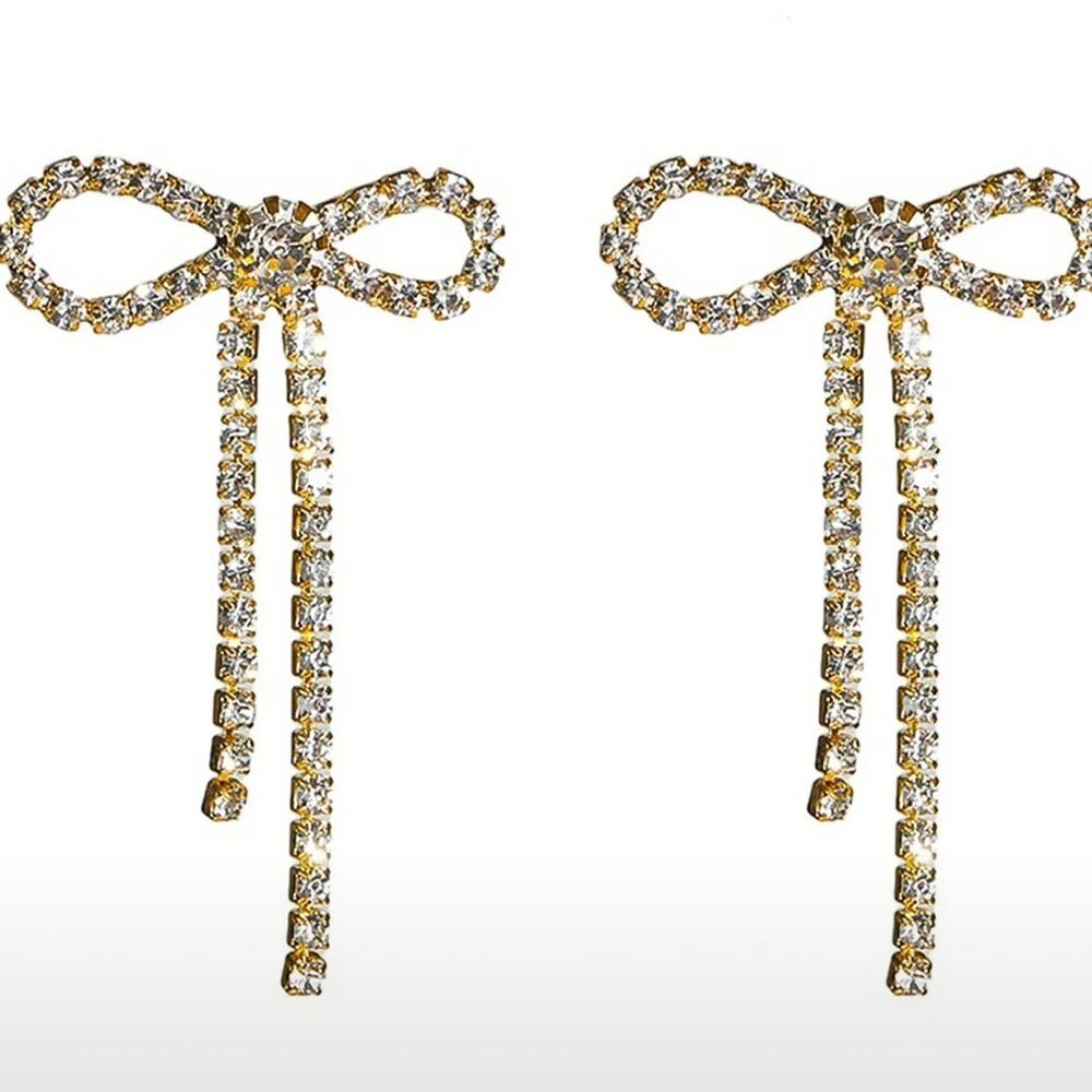 Silver Rhinestone Bow Earrings